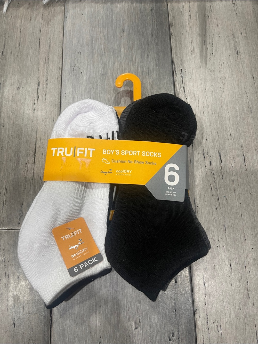 TruFit Boys' No-Show Athletic Socks - Black & White Size 6